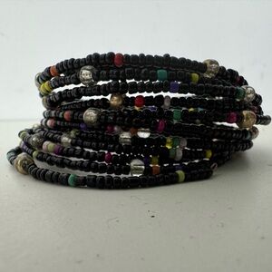 Black Multistrand Beaded Wrap Bracelet Boho Style